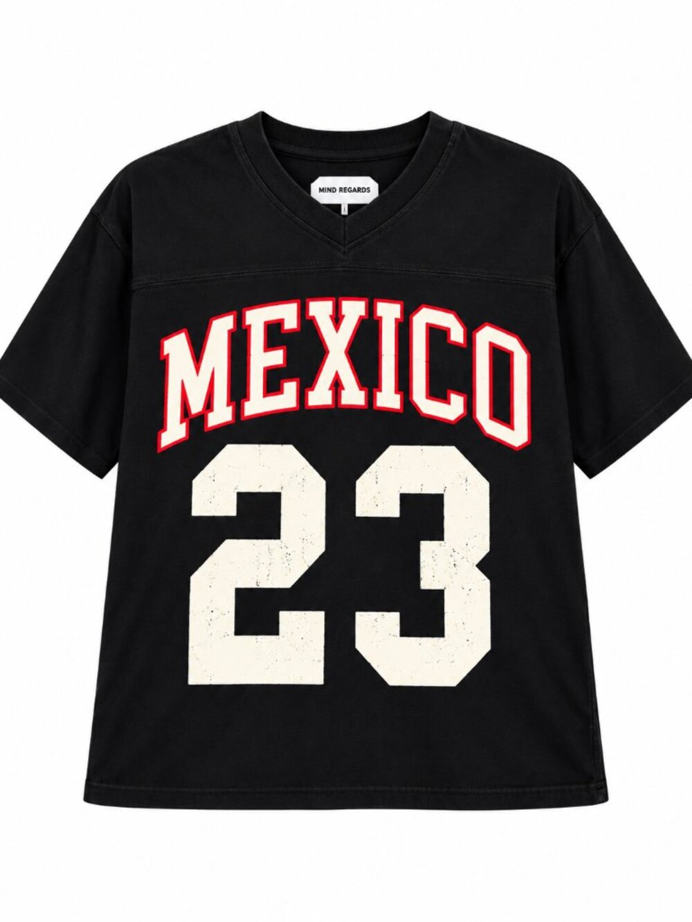 Kind Regards Mexico 23 Black V-Neck Graphic Jersey Tee Size XS Football Style